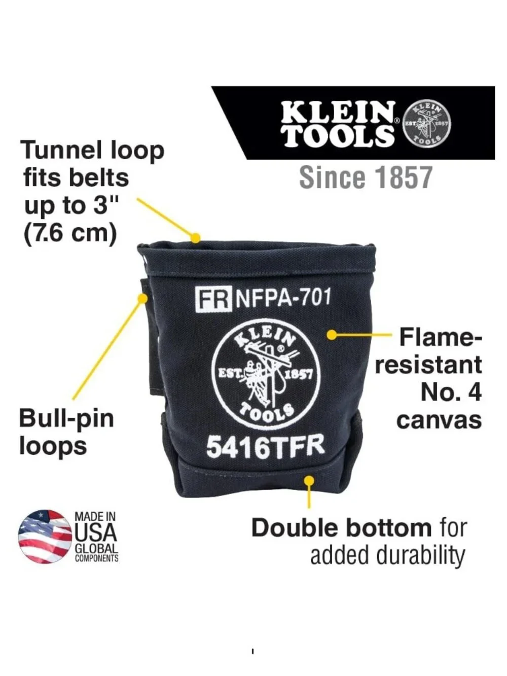 Klein Tools 5416TFR Flame-Resistant Canvas Bolt Bag with Tunnel Loop